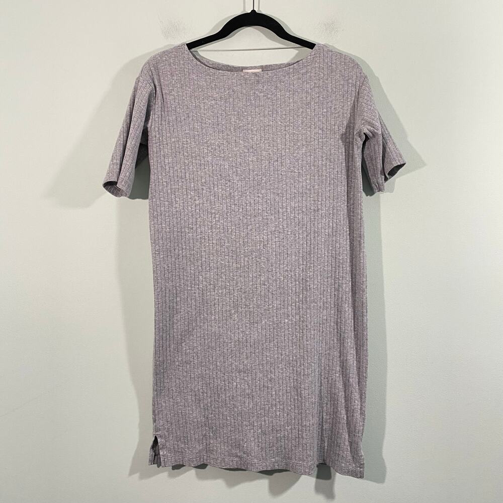 GU Women Grey Boat Neck Short Sleeve Ribbed T-shirt Dress Size S